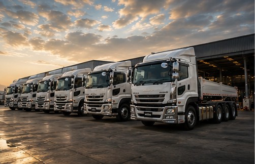 Heavy Truck Fleet — Tractor heads, dump and cargo trucks in export-ready condition.