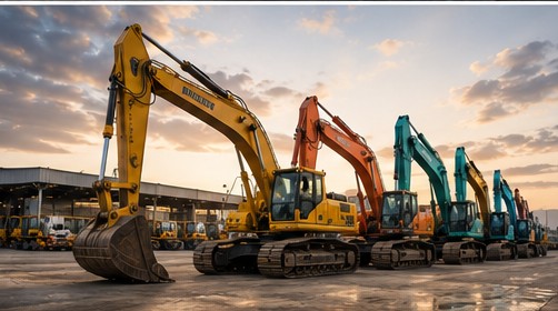 Excavator Line-Up — Multiple tonnage classes ready for immediate export.